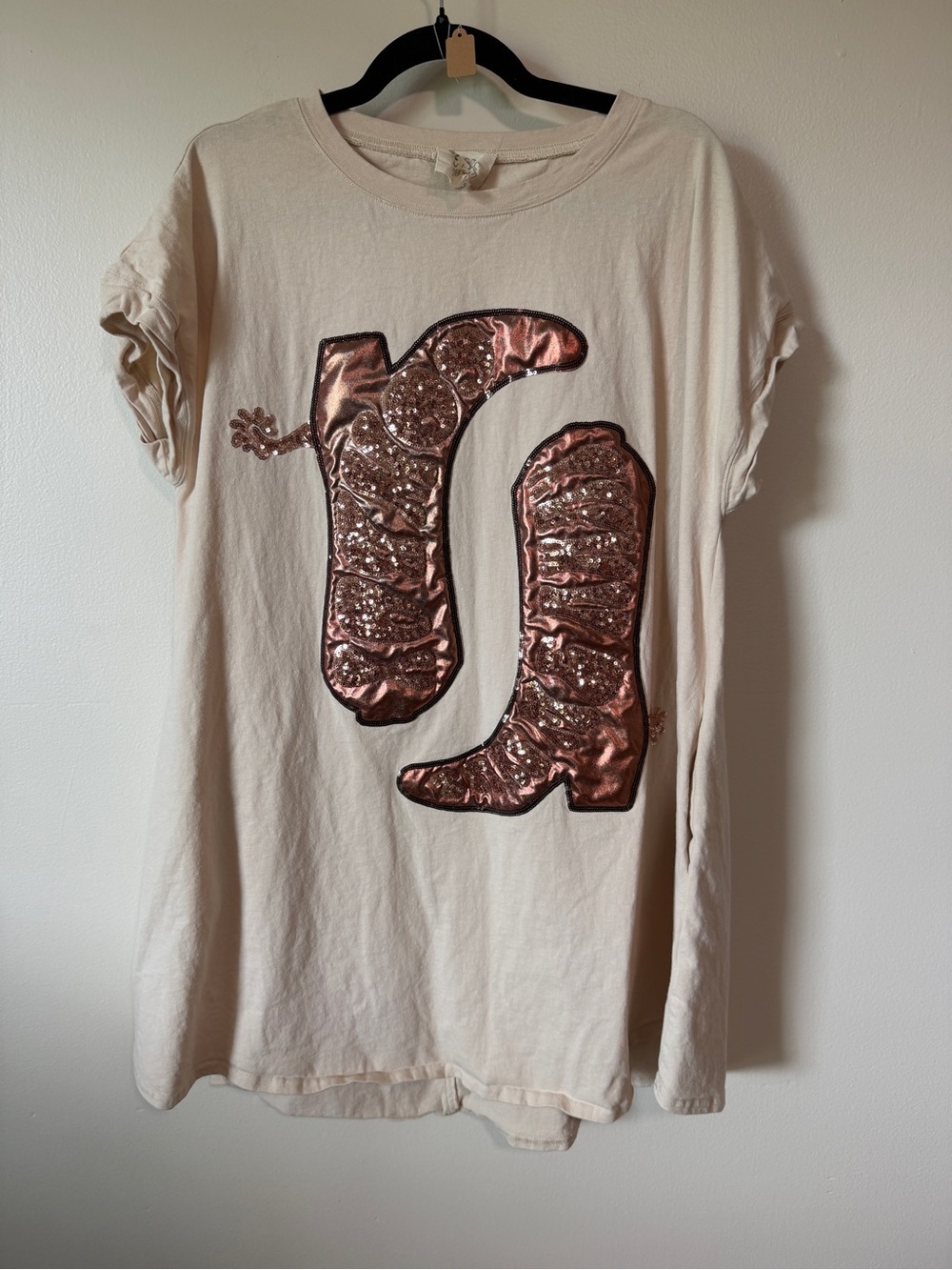 Nashville “cowboy take me away” sequin cowboy boots shirt dress with pockets M